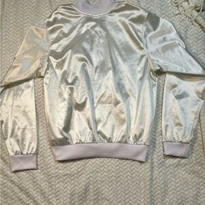 Women White Satin Bomber Jacket